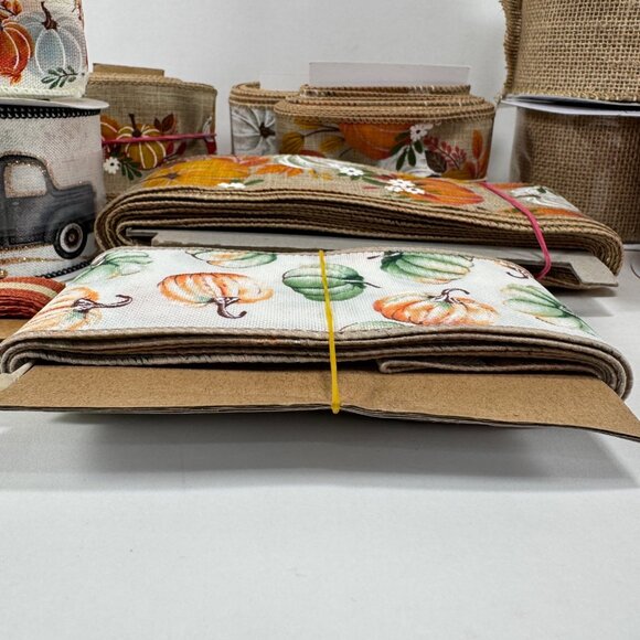 Lot Ribbon Fall Autumn Pumpkins Burlap Harvest - Picture 3 of 16